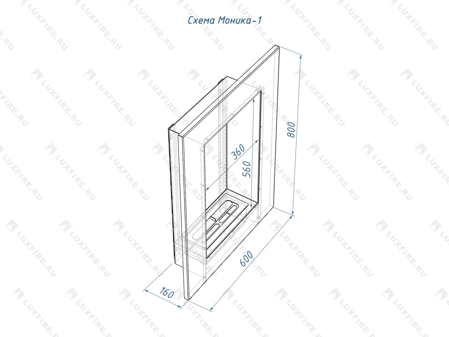 Биокамин Lux Fire "Моника 2 Н" XS. Размеры (ВхШхГ; мм)800х600х160 Биокамин Lux Fire "Моника 2 Н" XS. Размеры (ВхШхГ; мм)800х600х160