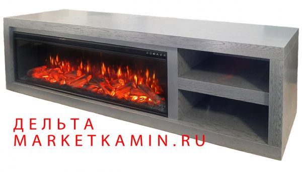 ТВ-тумба Дельта с открытой полкой (серый дуб с патиной) линейные очаги 60" на выбор (дрова/кристаллы/3D) Габариты (ШxВxГ): 2200х600х450 мм ТВ-тумба Дельта с открытой полкой (серый дуб с патиной) линейные очаги 60" на выбор (дрова/кристаллы/3D) Габариты (ШxВxГ): 2200х600х450 мм