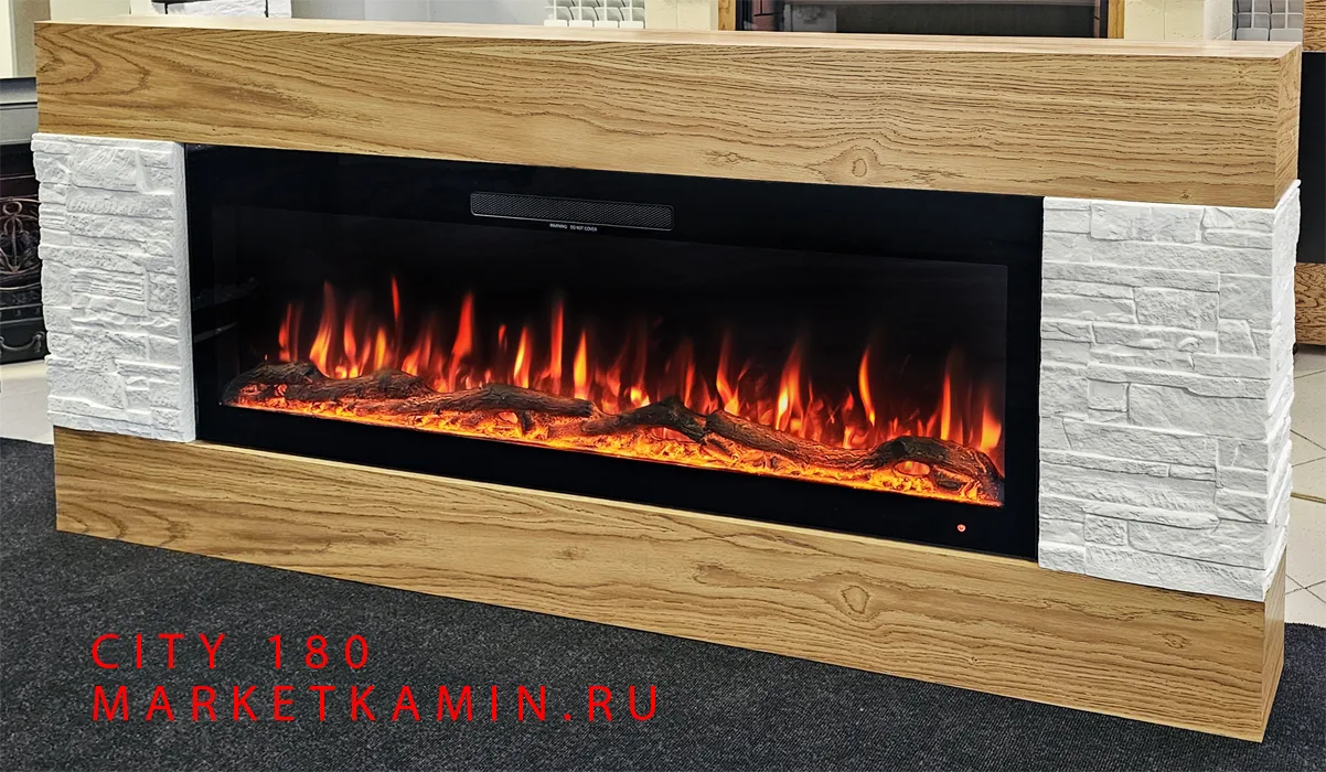 CITY 180 (сити классический дуб/белый сланец) Настенный/напольный камин. Варианты очагов в описании (дрова/кристаллы) Габариты (ШхВхГ) 1800×800х170-250 мм CITY 180 (сити классический дуб/белый сланец) Настенный/напольный камин. Варианты очагов в описании (дрова/кристаллы) Габариты (ШхВхГ) 1800×800х170-250 мм