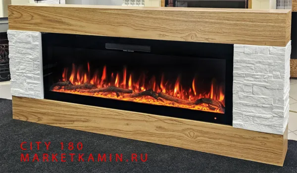 CITY 180 (сити классический дуб/белый сланец) Настенный/напольный камин. Варианты очагов в описании (дрова/кристаллы) Габариты (ШхВхГ) 1800×800х170-250 мм CITY 180 (сити классический дуб/белый сланец) Настенный/напольный камин. Варианты очагов в описании (дрова/кристаллы) Габариты (ШхВхГ) 1800×800х170-250 мм