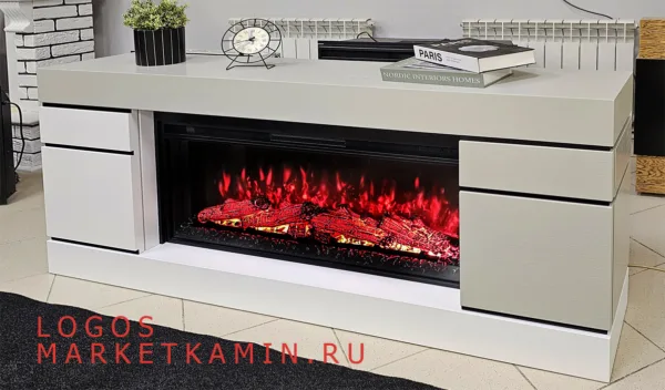 Логос Камин-бар с дверками, ТВ-тумба  (белый дуб/серый шёлк) Новые очаги на выбор (LED за стеклом/3D открытый с увлажнением) Габариты (ШxВxГ): 1600х750х300 мм Логос Камин-бар с дверками, ТВ-тумба  (белый дуб/серый шёлк) Новые очаги на выбор (LED за стеклом/3D открытый с увлажнением) Габариты (ШxВxГ): 1600х750х300 мм