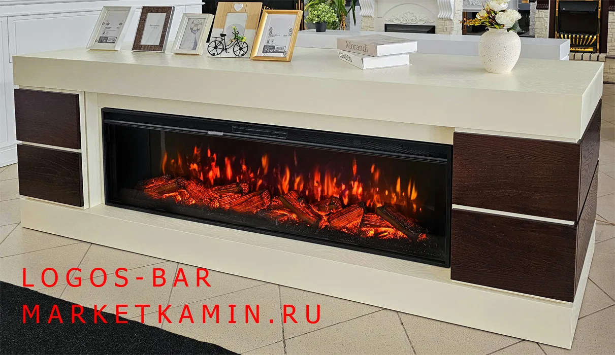 Логос Камин-бар с дверками (слоновая кость/венге) новые очаги 60 дюймов на выбор (дрова/кристаллы/3D) Габариты (ШxВxГ): 2200х750х500 мм Логос Камин-бар с дверками (слоновая кость/венге) новые очаги 60 дюймов на выбор (дрова/кристаллы/3D) Габариты (ШxВxГ): 2200х750х500 мм