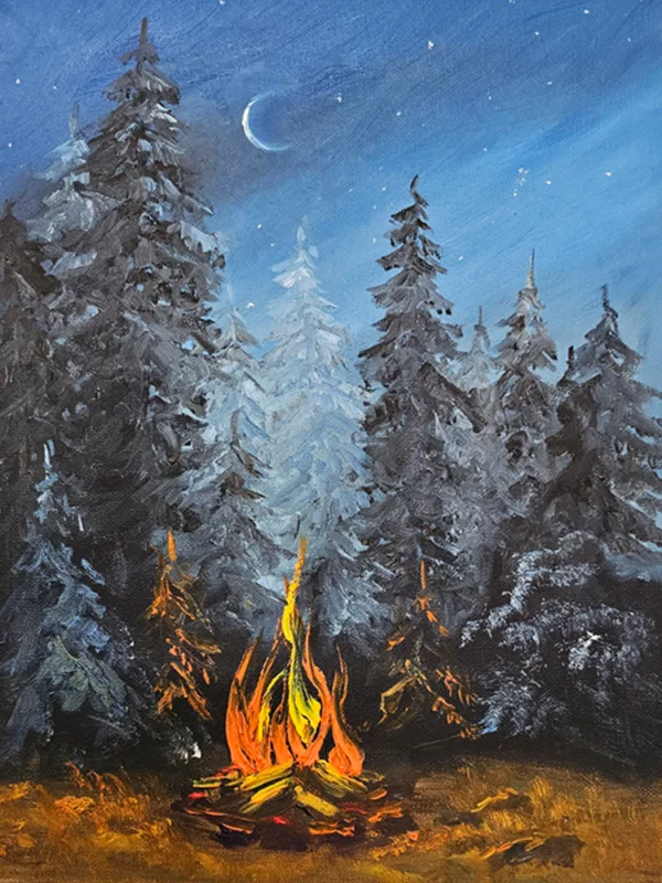 Костер в ночном лесу. Картина маслом на холсте. Ручная работа. Без рамы. Размеры: ш 30 см, в 40 см Костер в ночном лесу. Картина маслом на холсте. Ручная работа. Без рамы. Размеры: ш 30 см, в 40 см