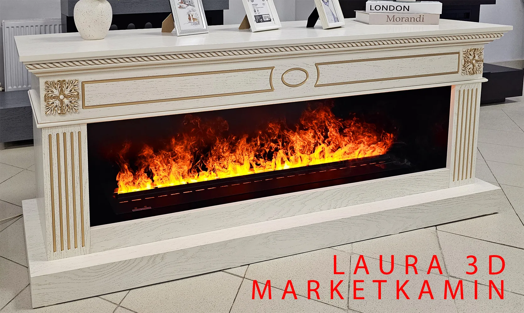 Laura (Лаура светло-бежевая эмаль с золотой патиной) новые широкие очаги на выбор (варианты смотрите в описании: LED/3D) Габариты (ШxВxГ)1900x800x430 мм Laura (Лаура светло-бежевая эмаль с золотой патиной) новые широкие очаги на выбор (варианты смотрите в описании: LED/3D) Габариты (ШxВxГ)1900x800x430 мм