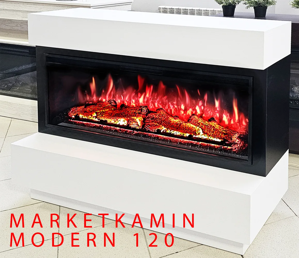MODERN 120 (Модерн белая/чёрная эмаль) Очаги на выбор: LED за стеклом/ открытый 3D (варианты в описании) Габариты (ШxВxГ): 1200х1000х400 мм MODERN 120 (Модерн белая/чёрная эмаль) Очаги на выбор: LED за стеклом/ открытый 3D (варианты в описании) Габариты (ШxВxГ): 1200х1000х400 мм