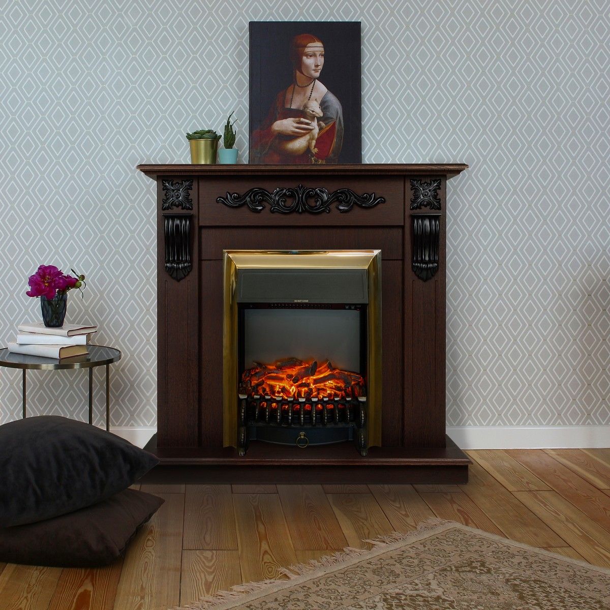 Электрокамин Dominica DN с очагом Fobos Lux Brass. Габариты (ШxВxГ) 98x97x30 см Электрокамин Dominica DN с очагом Fobos Lux Brass. Габариты (ШxВxГ) 98x97x30 см