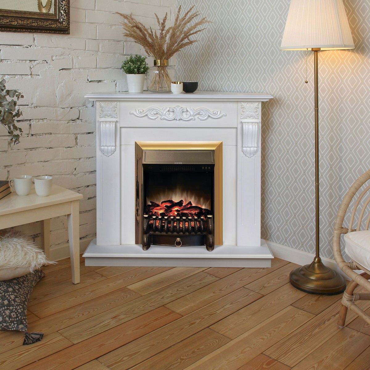 Электрокамин Dominica Corner WT с очагом Fobos Lux Brass. Габариты (ШxВxГ) 98x97x30 см Электрокамин Dominica Corner WT с очагом Fobos Lux Brass. Габариты (ШxВxГ) 98x97x30 см