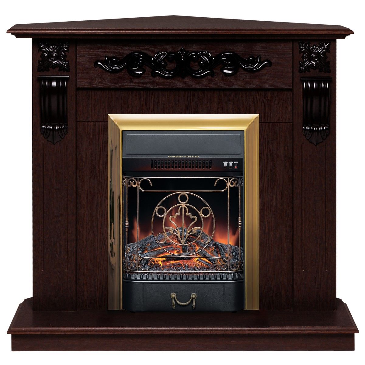 Электрокамин Dominica Corner DN с очагом Majestic Lux Brass. Габариты (ШxВxГ) 101x96x71.5 см
