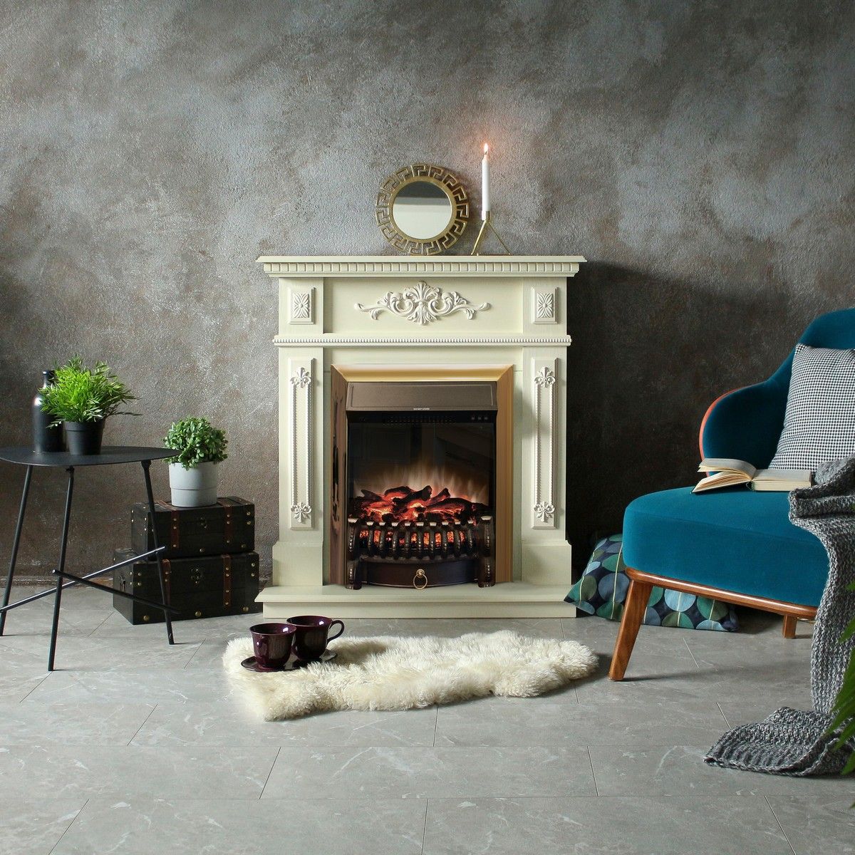 Электрокамин Lilian WT с очагом Fobos Lux Brass. Габариты (ШxВxГ) 98x97x30 см Электрокамин Lilian WT с очагом Fobos Lux Brass. Габариты (ШxВxГ) 98x97x30 см