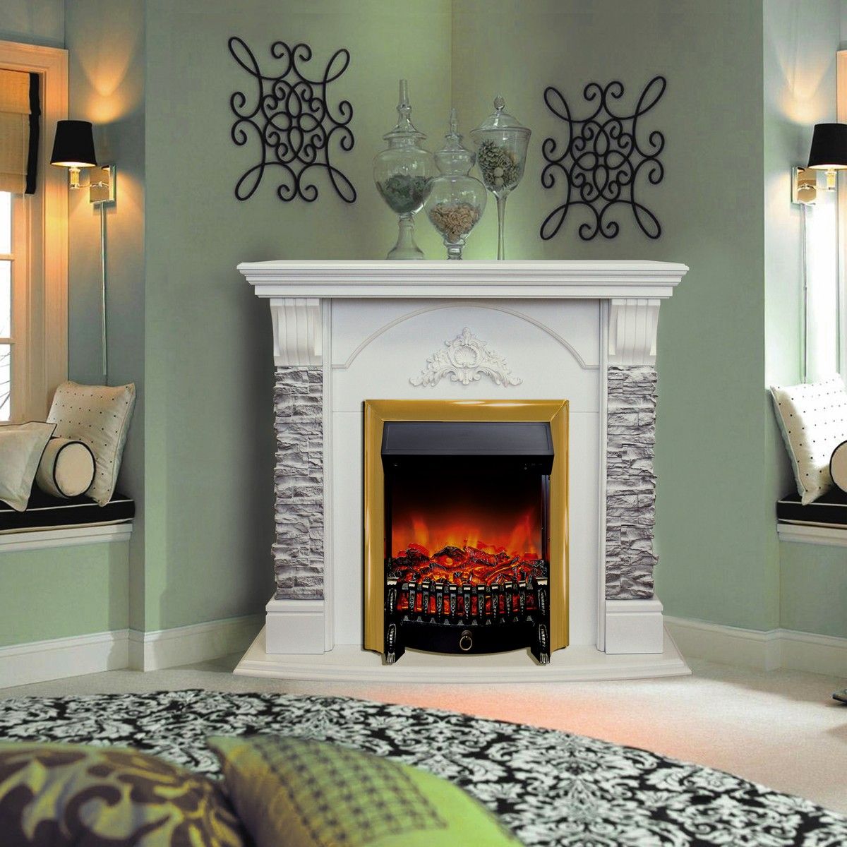 Электрокамин Athena Corner GR с очагом Fobos Lux Brass. Габариты (ШxВxГ) 98x97x30 см Электрокамин Athena Corner GR с очагом Fobos Lux Brass. Габариты (ШxВxГ) 98x97x30 см