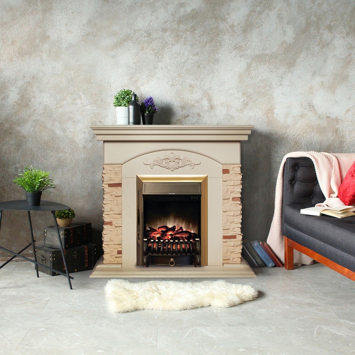 Электрокамин Neapolis WT с очагом Fobos Lux Brass. Габариты (ШxВxГ) 98x97x30 см Электрокамин Neapolis WT с очагом Fobos Lux Brass. Габариты (ШxВxГ) 98x97x30 см