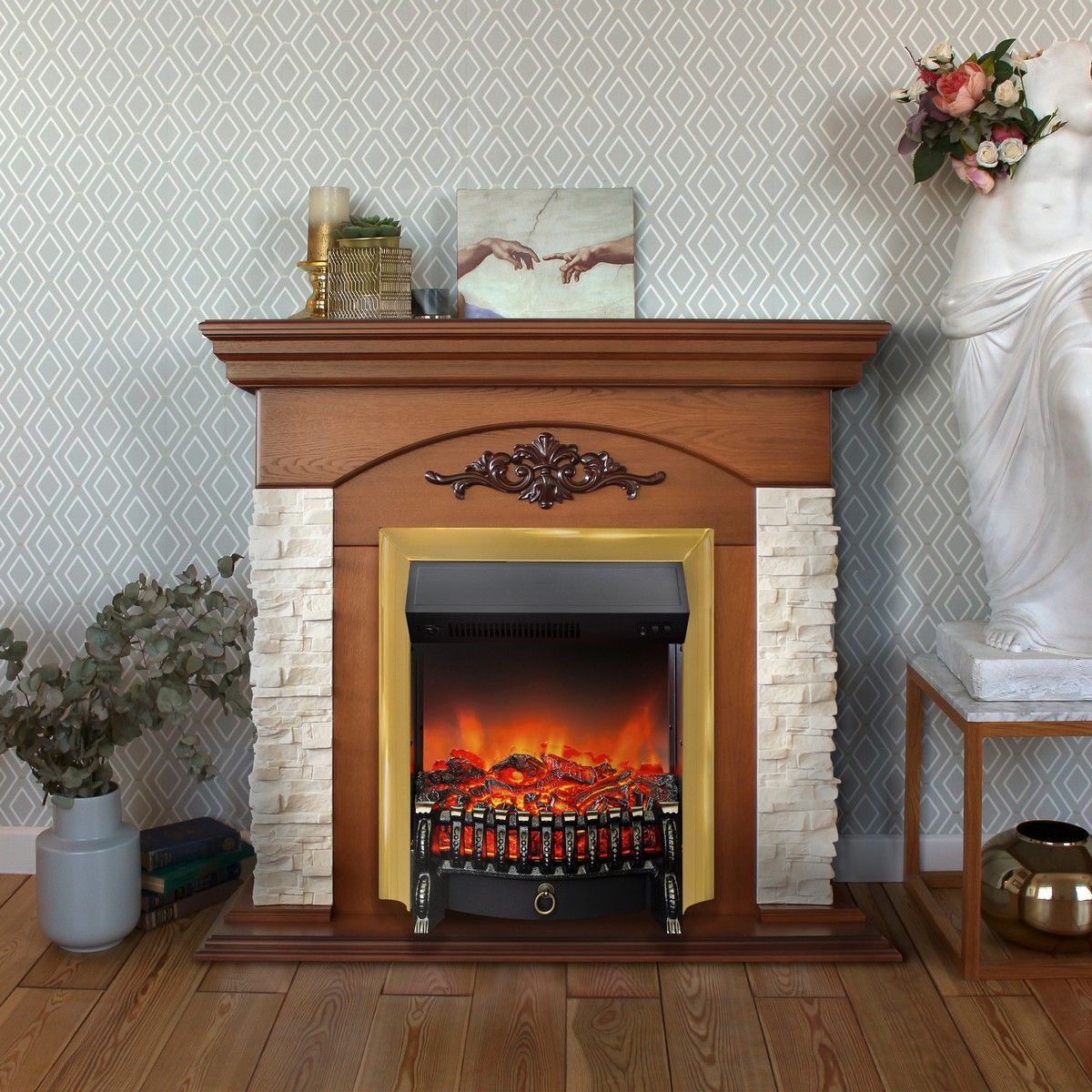 Электрокамин Neapolis NT с очагом Fobos Lux Brass. Габариты (ШxВxГ) 98x97x30 см Электрокамин Neapolis NT с очагом Fobos Lux Brass. Габариты (ШxВxГ) 98x97x30 см