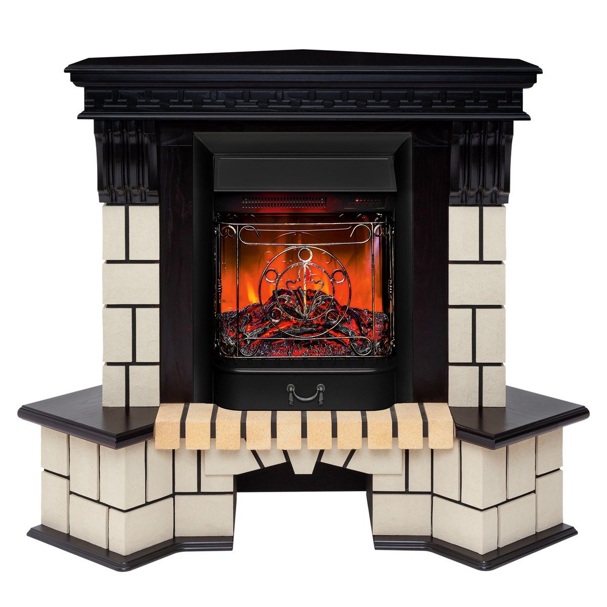 Электрокамин Stone Corner STD AO с очагом Majestic Lux Black RC. Габариты (ШxВxГ) 128x112x80 см Электрокамин Stone Corner STD AO с очагом Majestic Lux Black RC. Габариты (ШxВxГ) 128x112x80 см