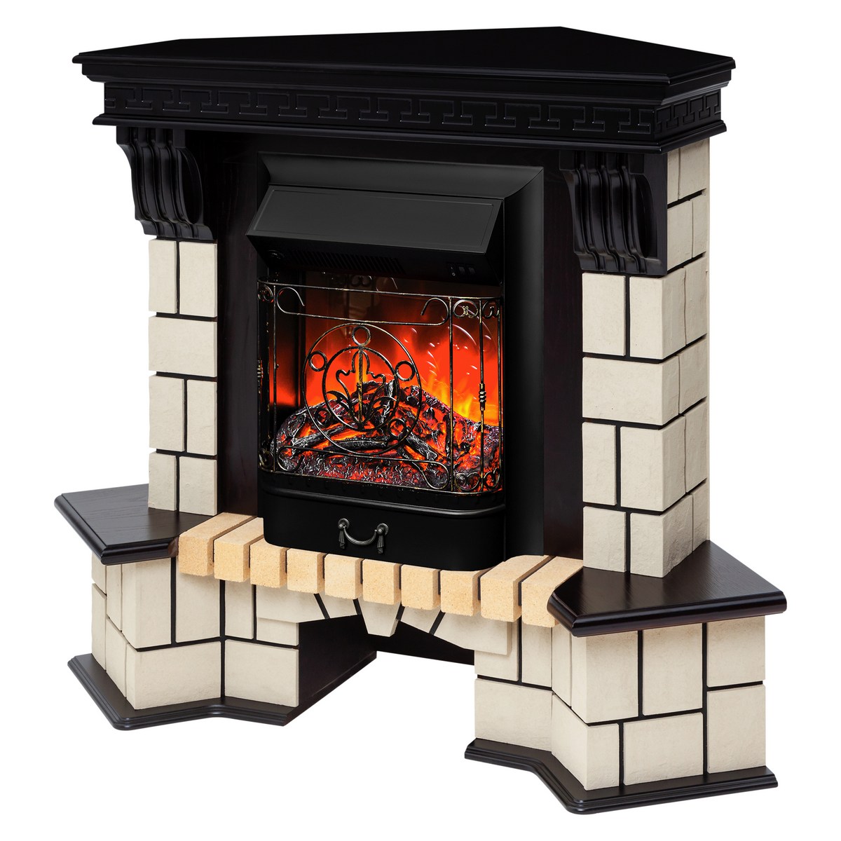 Электрокамин Stone Corner STD AO с очагом Majestic Lux Black. Габариты (ШxВxГ) 128x112x80 см Электрокамин Stone Corner STD AO с очагом Majestic Lux Black. Габариты (ШxВxГ) 128x112x80 см