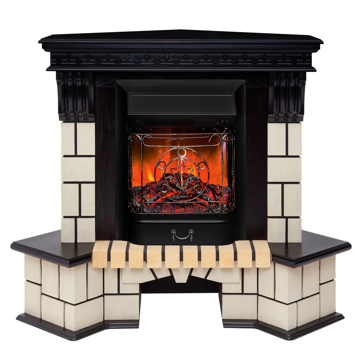 Электрокамин Stone Corner STD AO с очагом Majestic Lux Black. Габариты (ШxВxГ) 128x112x80 см Электрокамин Stone Corner STD AO с очагом Majestic Lux Black. Габариты (ШxВxГ) 128x112x80 см