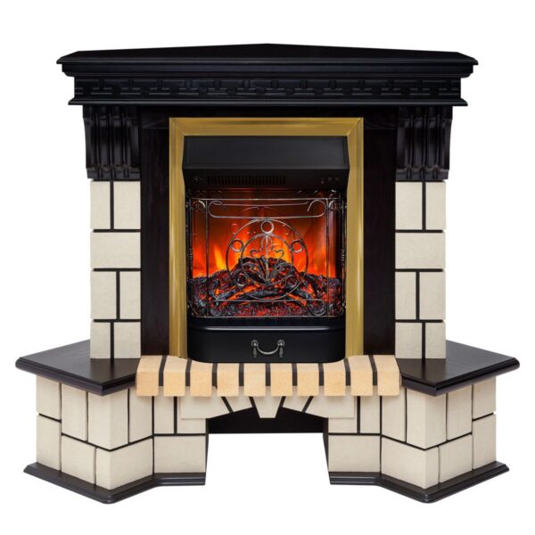 Электрокамин Stone Corner STD AO с очагом Majestic Lux Brass. Габариты (ШxВxГ) 128x112x80 см Электрокамин Stone Corner STD AO с очагом Majestic Lux Brass. Габариты (ШxВxГ) 128x112x80 см